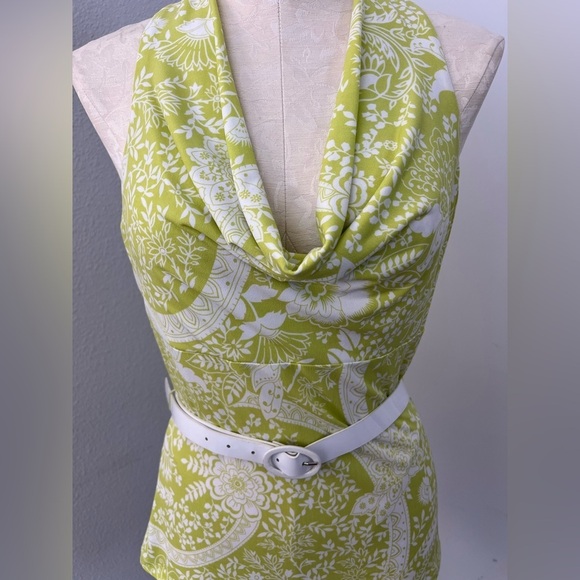 Vintage Y2K Trixxi Green & White Cowl Neck Blouse with Belt -Size L - Picture 2 of 5